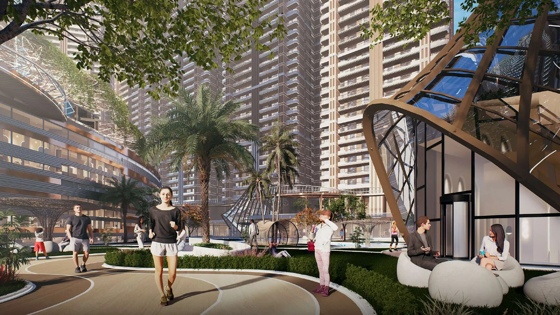Jogging and cycling tracks through the central landscape (artist's impression)