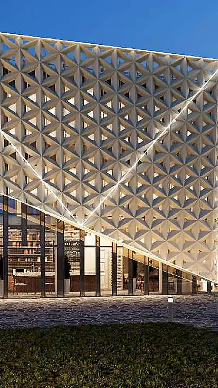 The Whiteland sales gallery with its perforated copper-toned facade (artist's impression)